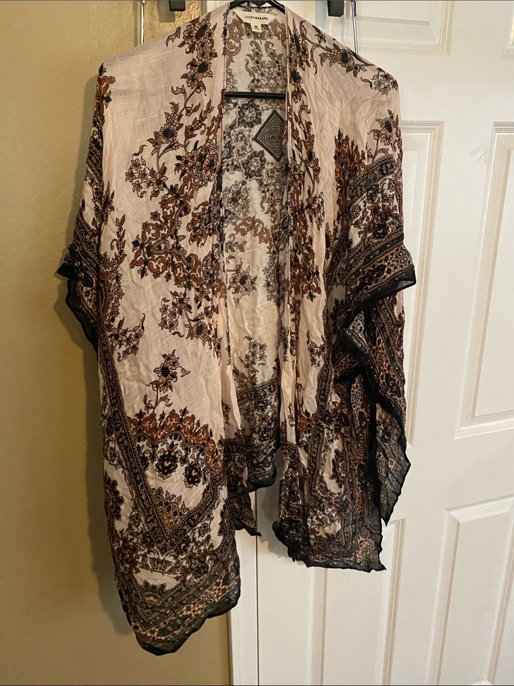 Lucky Brand Lightweight Bohemian Printed Kimono - Cream & Brown